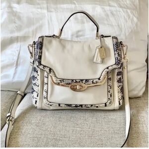 🪞 coach top handle front flap snake trim turnlock leather handbag